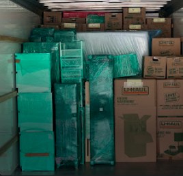 Protected furniture organized inside a moving truck