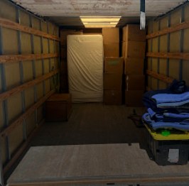 Boxes and furniture packed securely for moving